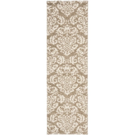 Safavieh 2 ft. 3 in. x 17 ft. Shag Power Loomed Runner Area Rug; Beige & Cream SG460-1311-217
